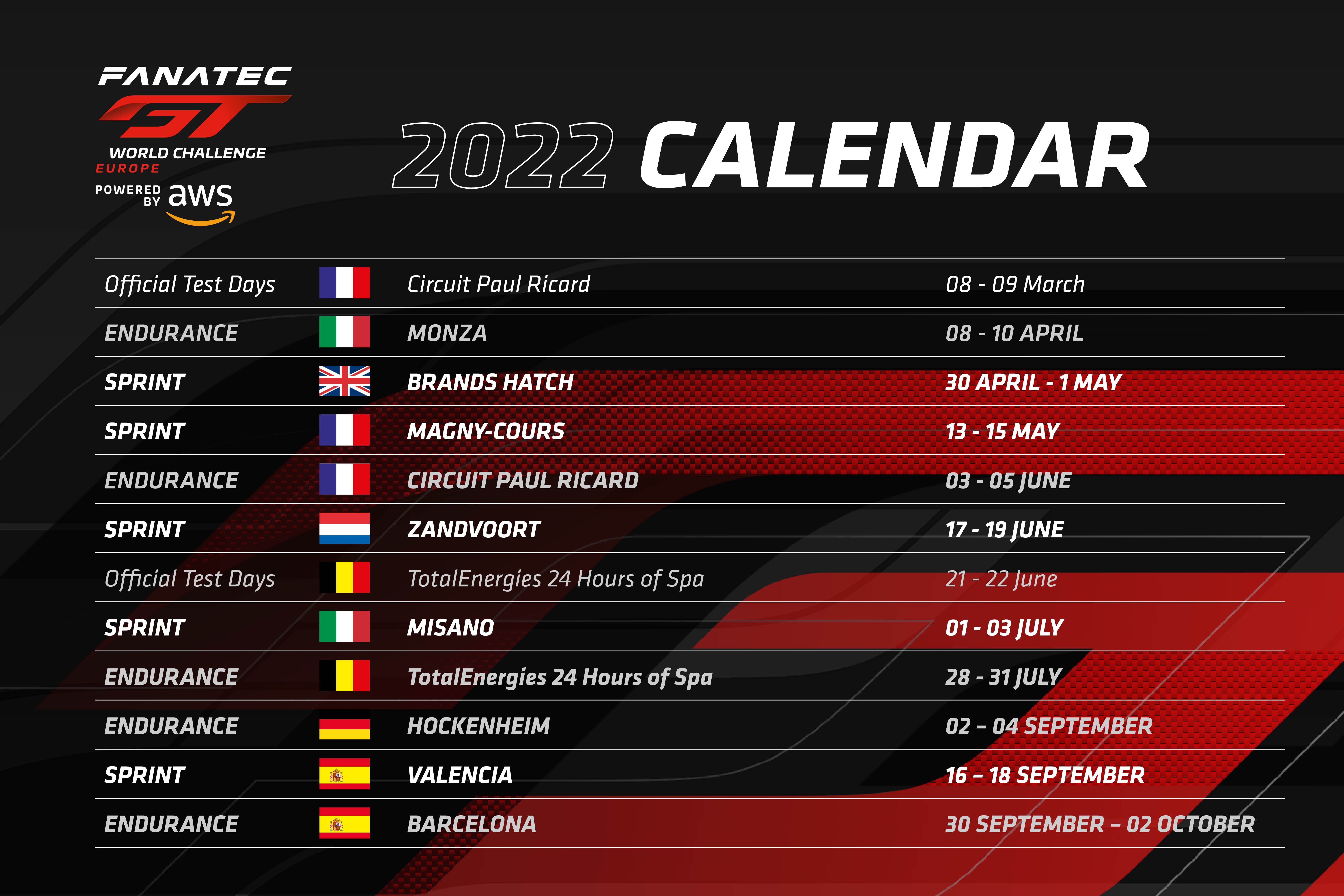 Motorsport Calendar 2022 European And American Series Among First Set Of 2022 Calendars Confirmed By  Sro Motorsports Group | Sro Motorsports Group