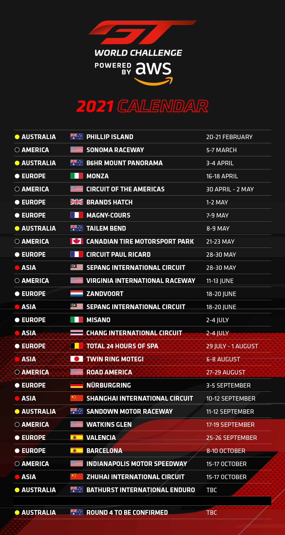 GT World Challenge Powered By AWS Set For 29 event Global Schedule As Australia Reveals 2021 GT World Challenge Powered By AWS Set For 29 event Global Schedule As Australia Reveals 2021