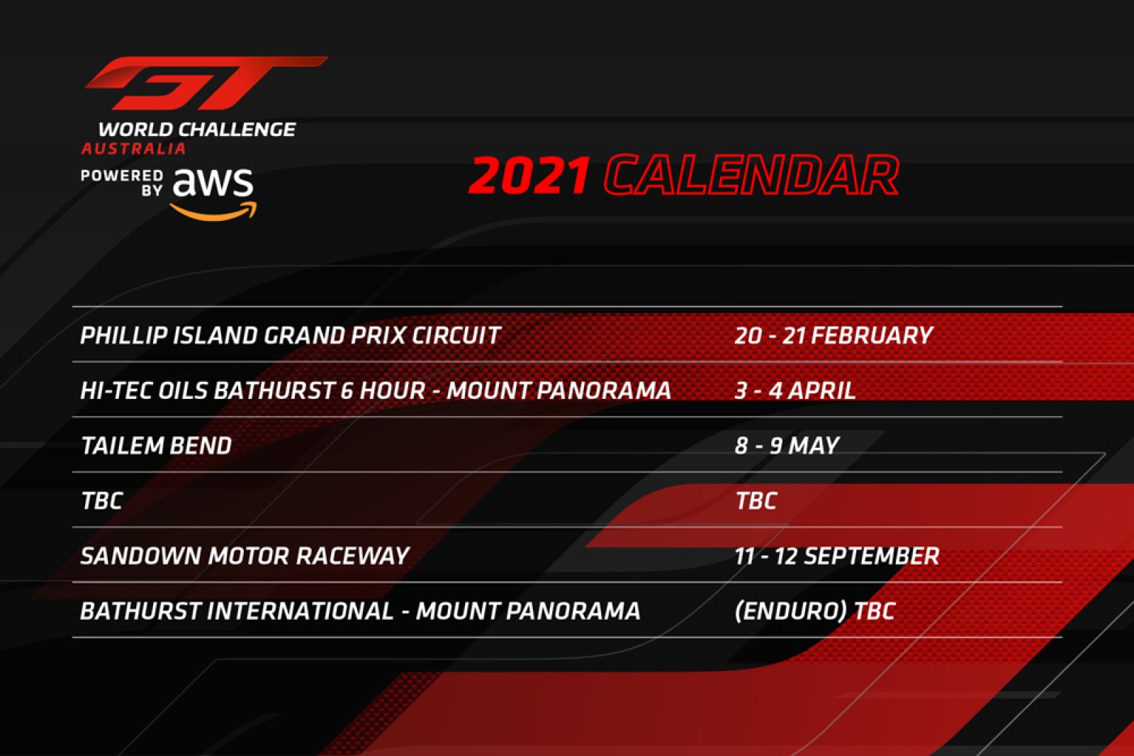 GT World Challenge Australia Powered by AWS calendar confirmed